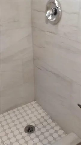 Bathroom view of tiled shower