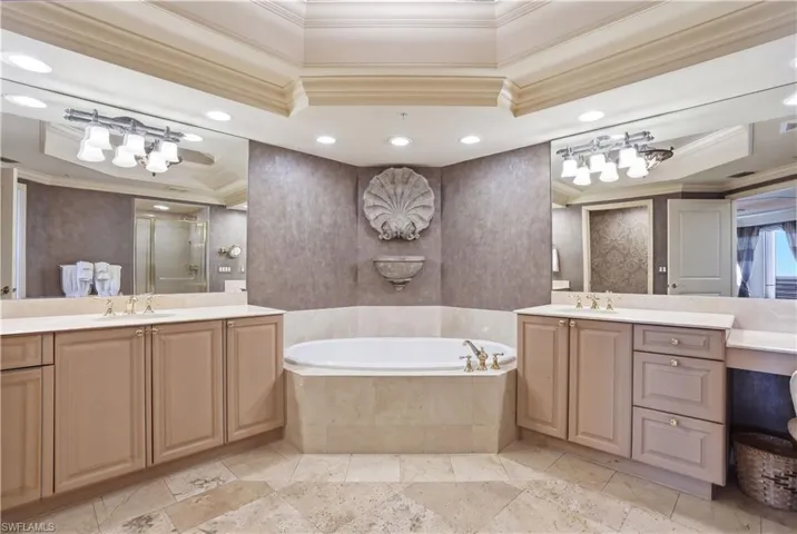There is plenty of room for two in the primary ensuite bathroom.