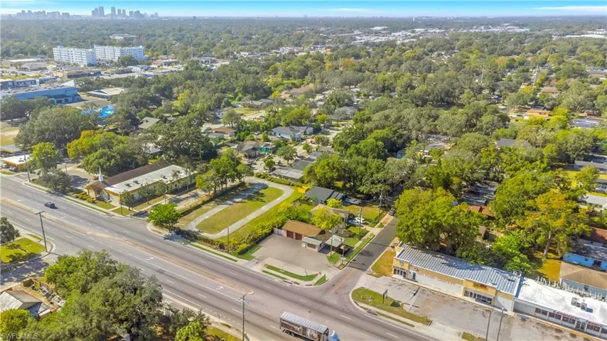 Drone / aerial view of city skyline