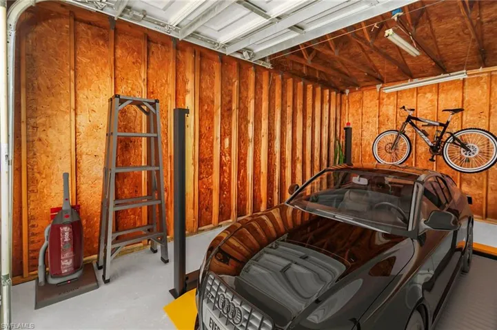 Garage with wooden walls