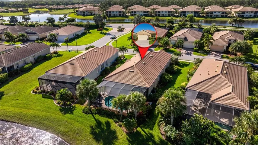 Aerial view from lakeside pool/lanai to street entry