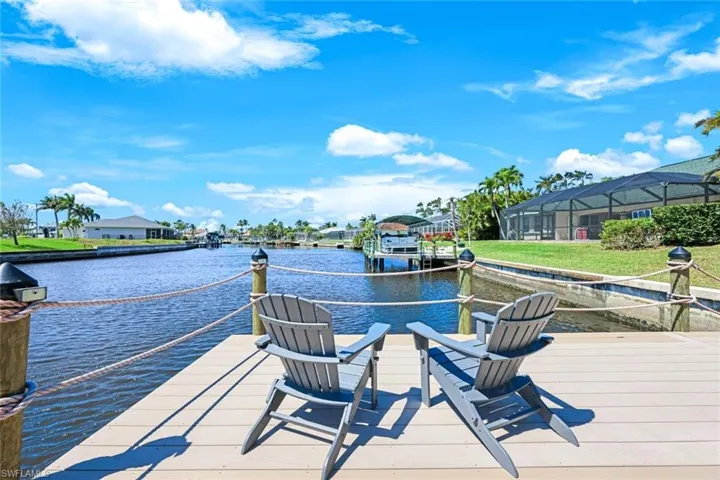 View of dock with a residential view and a water view