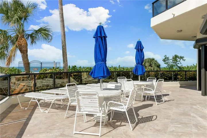 Tables and umbrellas