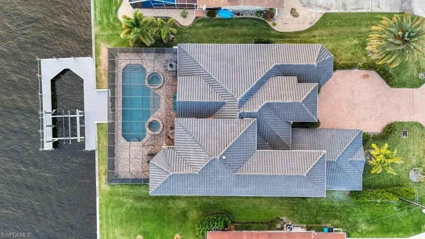 Aerial view of a pool