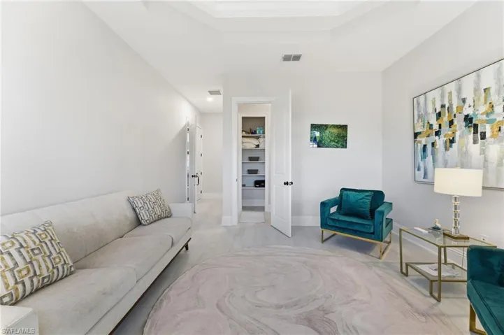 Living room with a tray ceiling