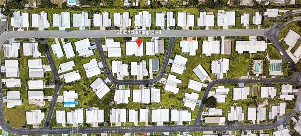 Aerial view of property's location and community