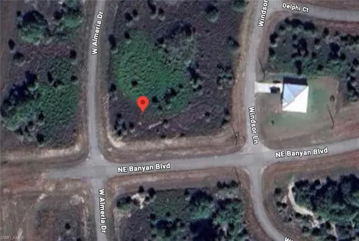 Aerial view of property's location with property boundaries highlighted