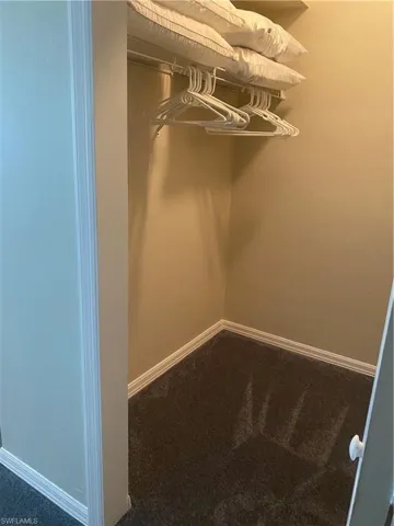 Walk in closet with dark carpet