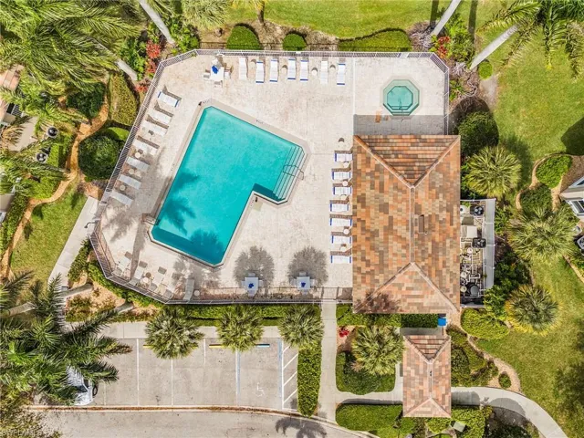 Drone / aerial view of a pool area