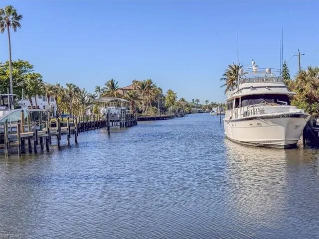 Property view of water with a dock