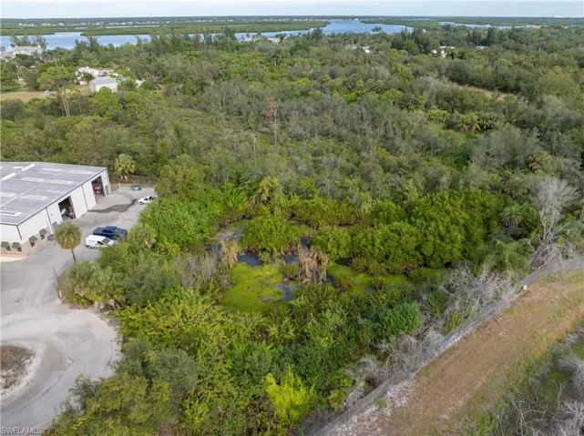 Aerial view of a nearby body of water