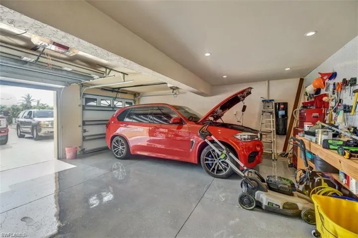 2 car garage with built in 14' work bench.
