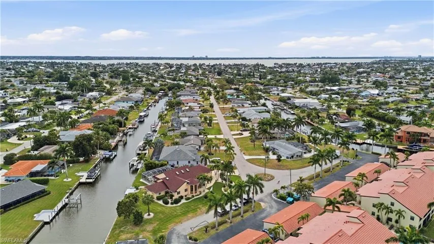 Aerial view of property and surrounding area, showing the Sunnybrook Canal and the River in the background for a quick boat ride out.