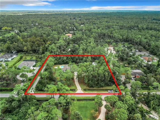 Aerial view of rarely available 330ft x 330ft square 2.5 acre lot.