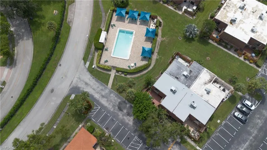 Bird's eye view of a pool area