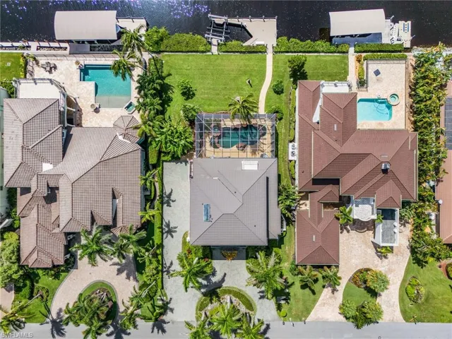Drone / aerial view of a pool