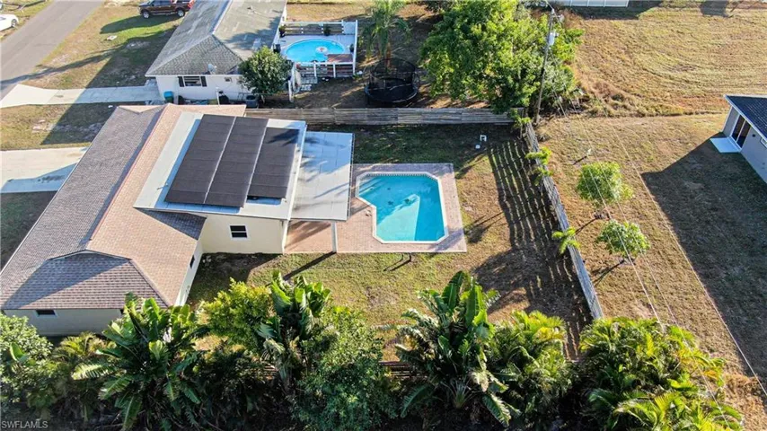 View from above of property with a pool