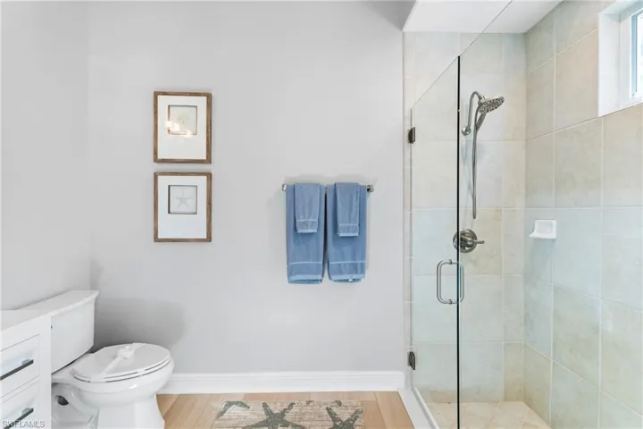 Bathroom with vanity and walk in shower