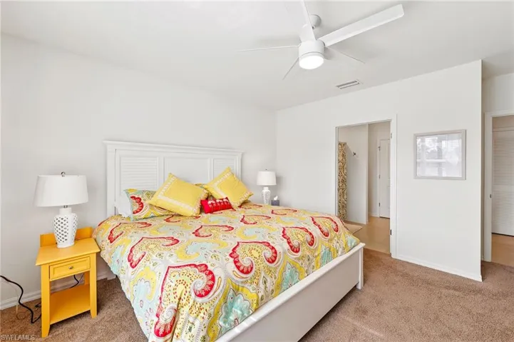 Master BR has a fan to keep cool and has an ensuite bath and huge walkin closet