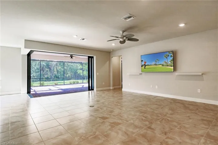 Great room with zero corner sliding doors