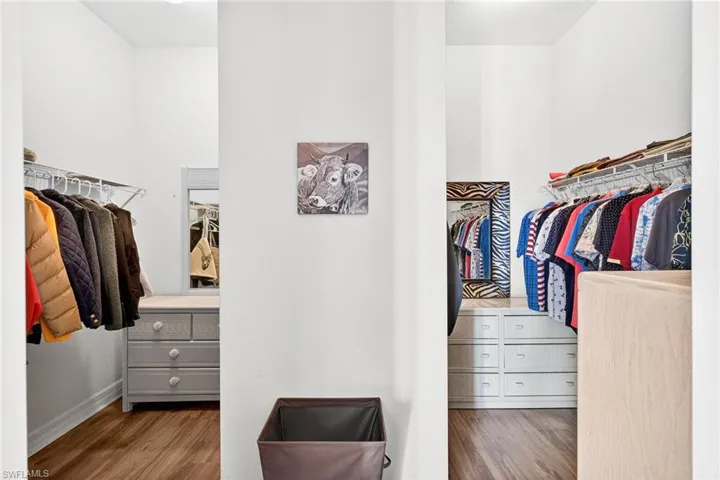 Walk in closet with wood finished floors
