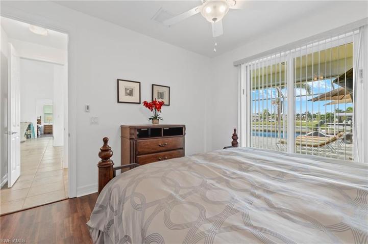 The back bedroom has quick access to the covered pool area, while still allowing privacy.