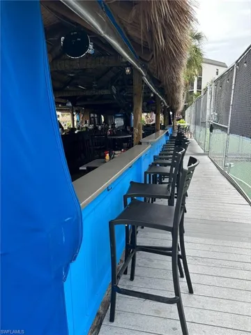 Waterfront seating at the Dolphin Tiki Restaurant and Bar