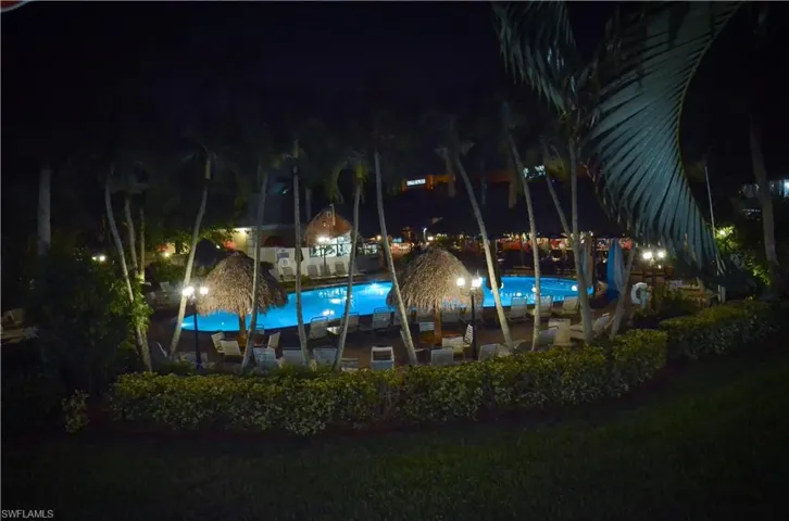 View of pool at night