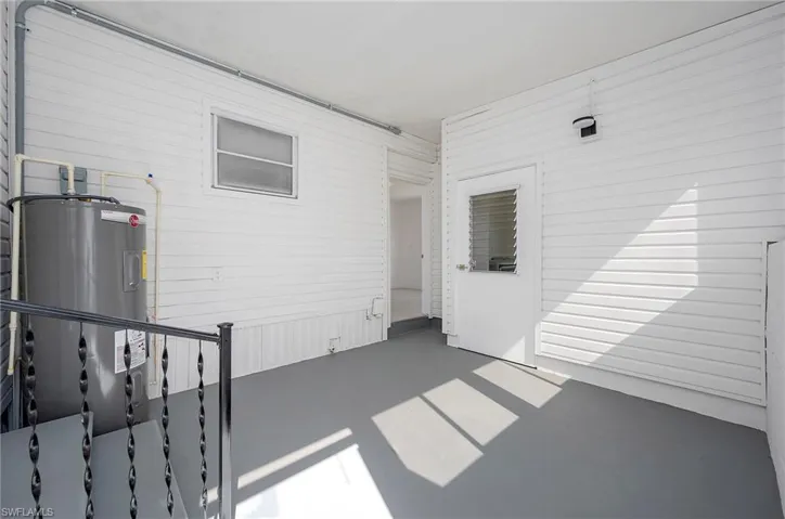 View of patio with electric water heater