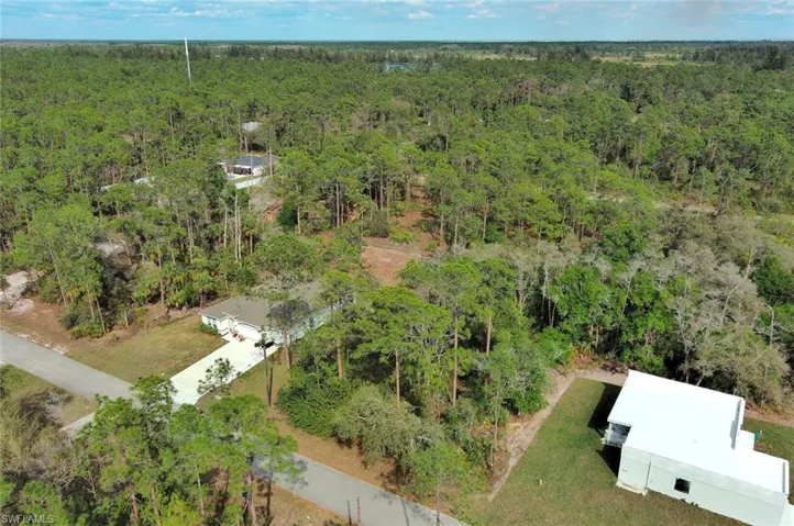 Aerial view of a heavily wooded area