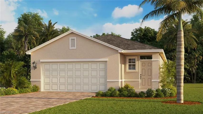 Ranch-style house with a garage and a front yard