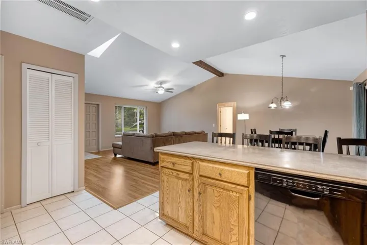 Kitchen looking into living area