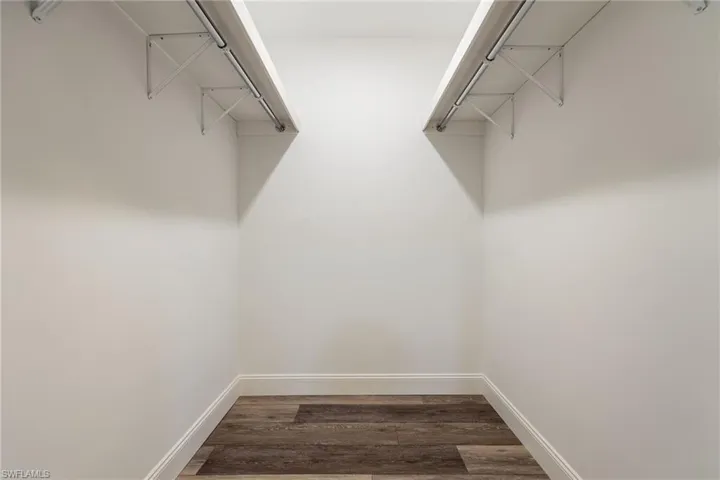 Spacious closet with dark wood-style floors