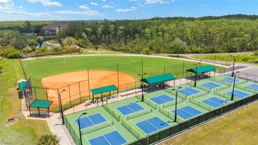 Aerial view of a heavily wooded area