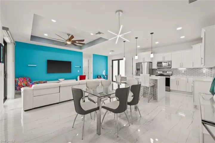 Living Room with Marble Flooring Throughout