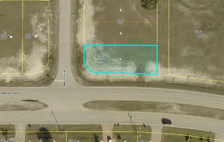 Aerial overview of property's location with property boundaries highlighted