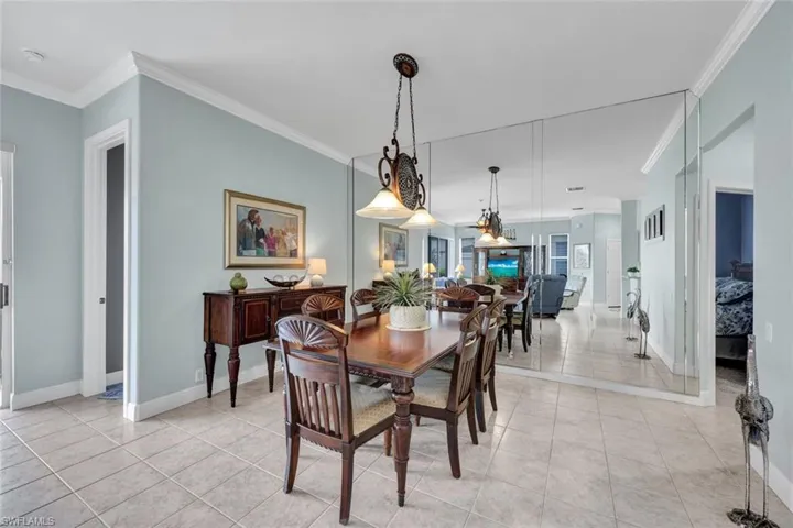 Tiled dining area with ornamental molding