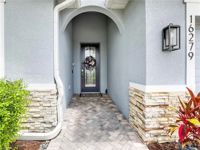 Beautiful covered entry and decorative front door