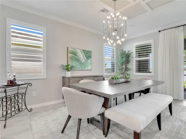 Dining area with custom chandelier