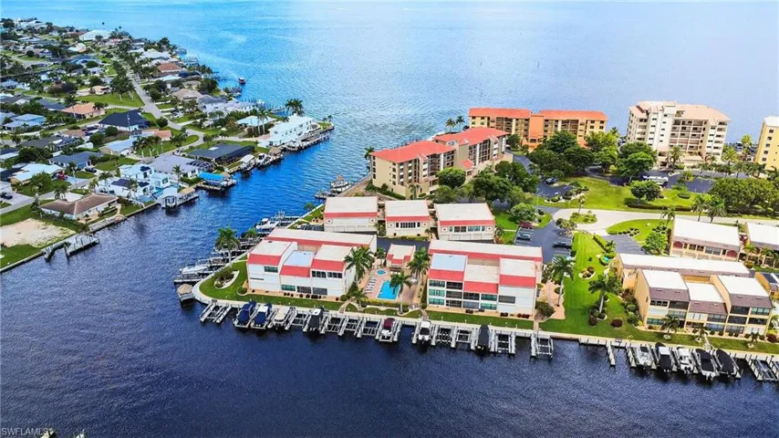 Drone / aerial view of a perfect location for any boater and the condo comes with a dock + lift