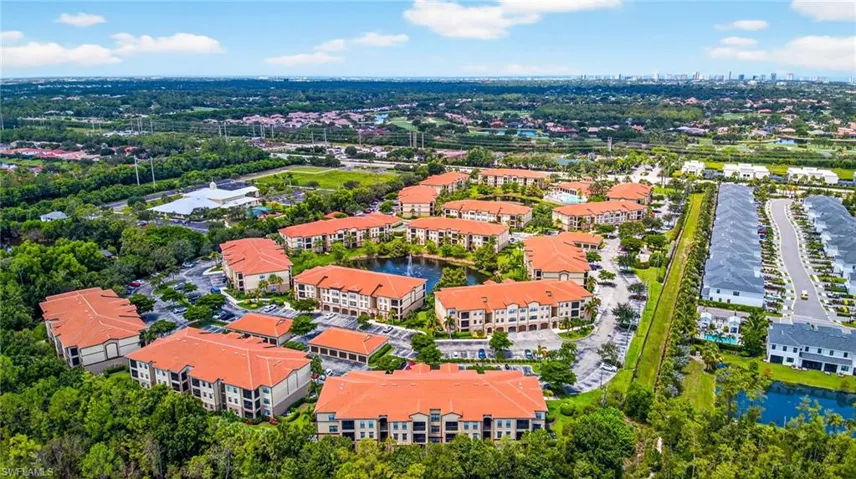 Aerial view of property and surrounding area featuring a nearby body of water