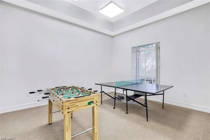 Recreation room with carpet