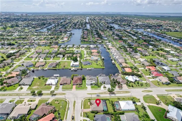 Birds eye view of neighborhood looking south