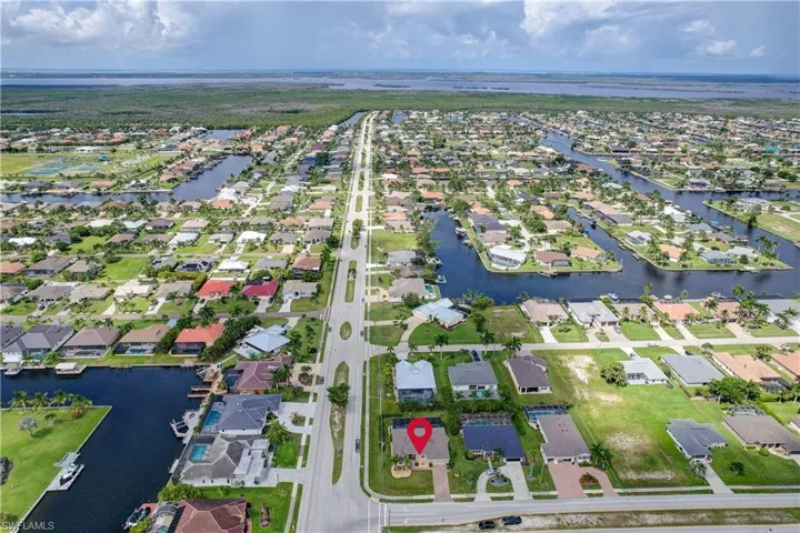 Birds eye view of neighborhood looking west