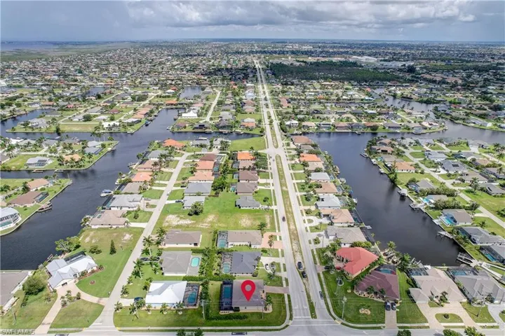 Birds eye view of neighborhood looking north