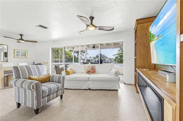 Great room with sliders to the under cover screened patio