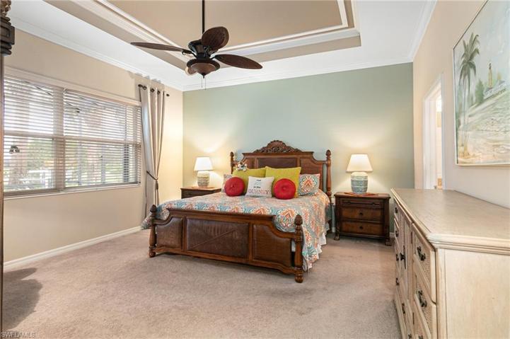 Large master bedroom with tray ceiling
