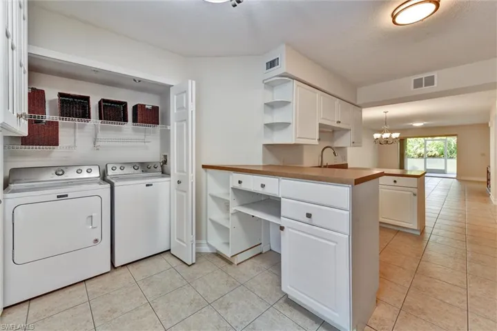 View of Laundry from Courtyard Door with Area Under Cabinet for a Beverage Cooler
