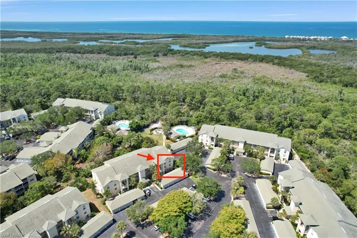 Aerial View Showing Location of Condo with Arrow
