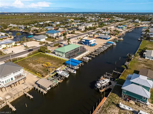 Bird's eye view of a nearby body of water